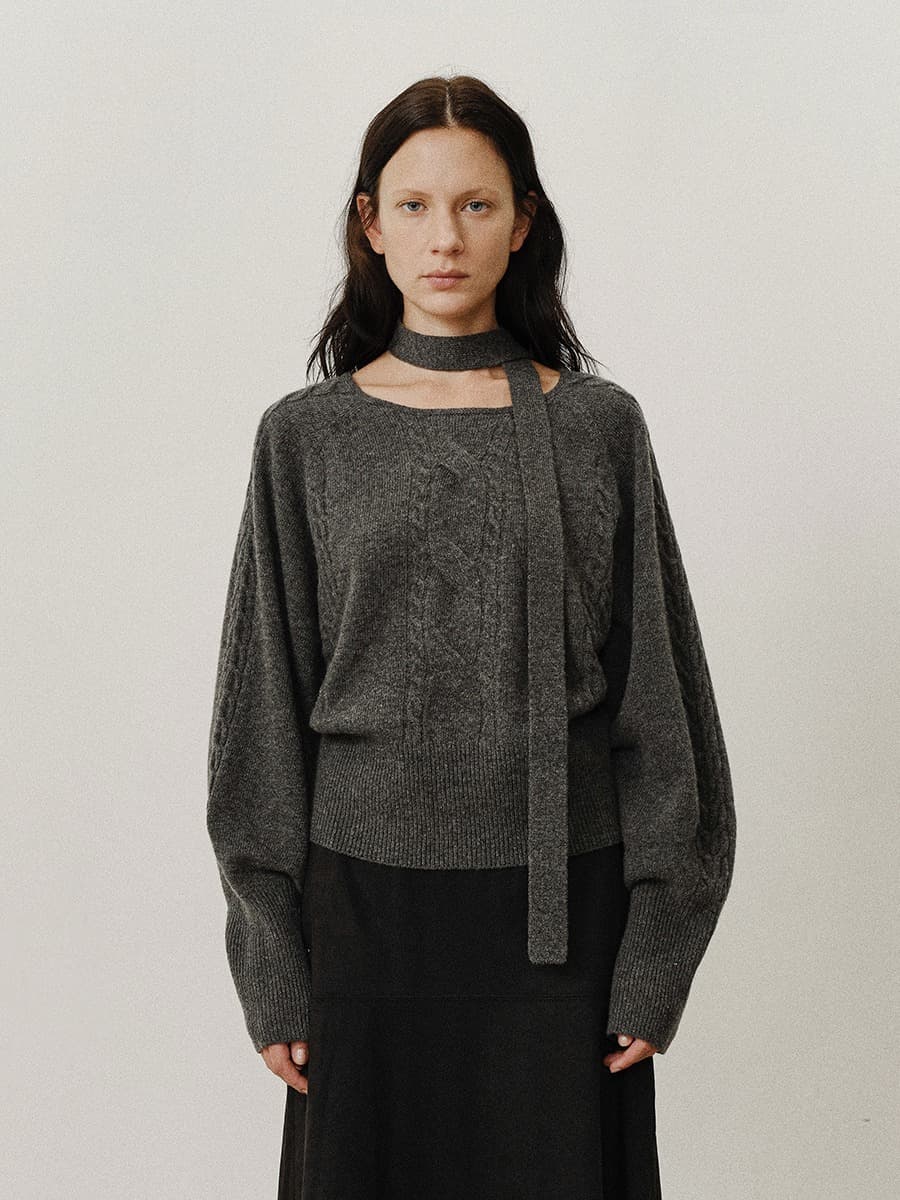 TVF MUFFLER CABLE WHOLEGARMENT KNIT TOP_CHARCOAL — vue 1
