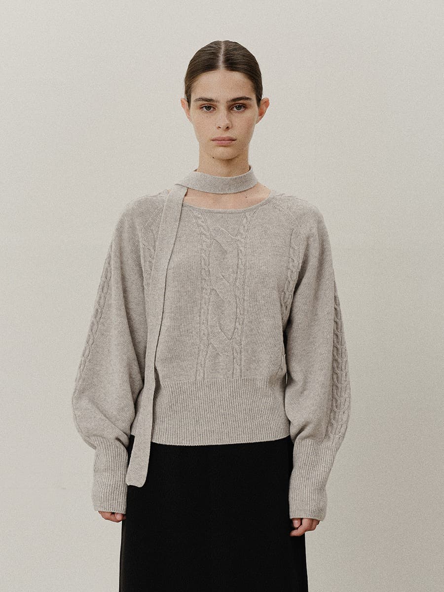 TVF MUFFLER CABLE WHOLEGARMENT KNIT TOP_L-GREY — vue 2