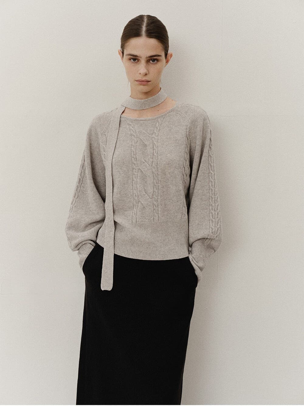 TVF MUFFLER CABLE WHOLEGARMENT KNIT TOP_L-GREY — vue 8