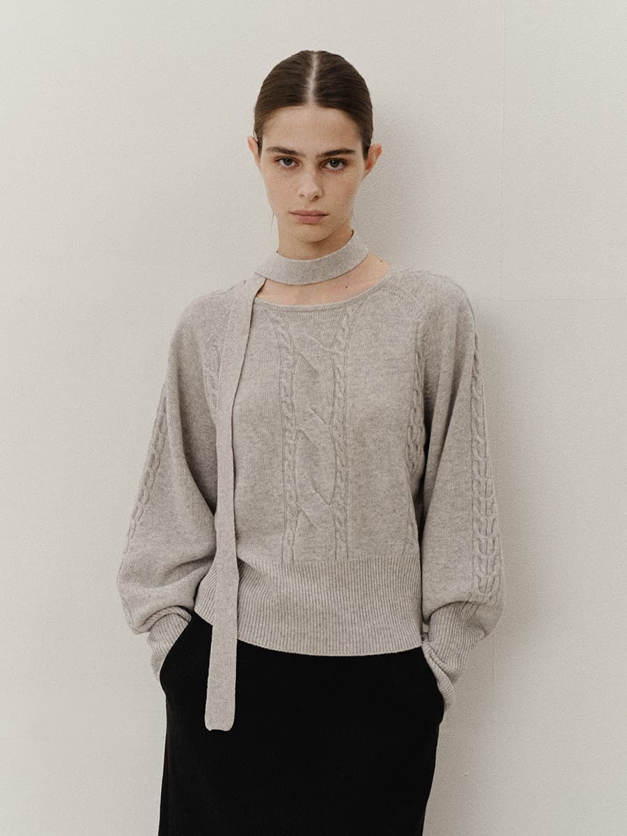 TVF MUFFLER CABLE WHOLEGARMENT KNIT TOP_L-GREY — vue 1