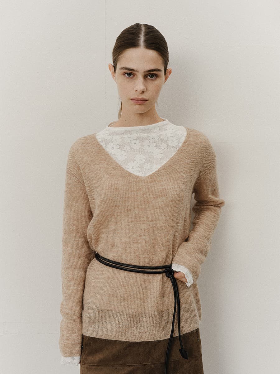 TVF DEEP V-NECK SLIM KNIT TOP_BEIGE — vue 4