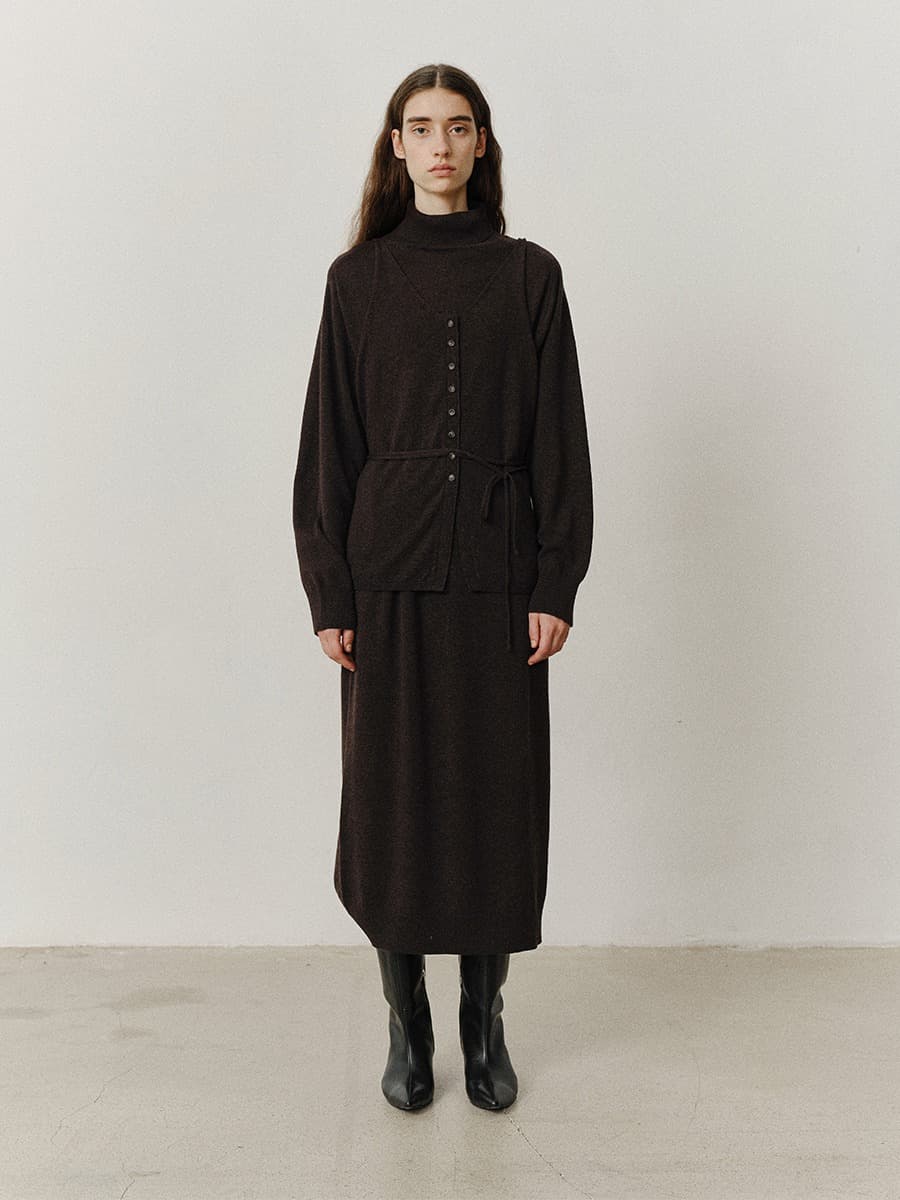 TVF TURTLENECK LAYERED KNIT DRESS_BROWN — vue 2
