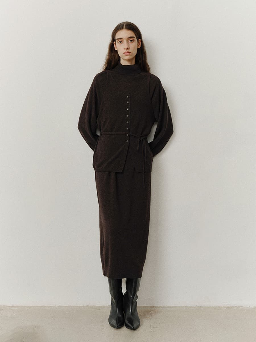 TVF TURTLENECK LAYERED KNIT DRESS_BROWN — vue 4