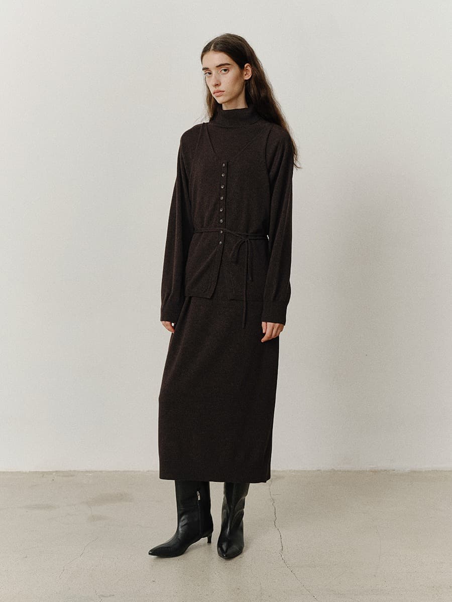 TVF TURTLENECK LAYERED KNIT DRESS_BROWN — vue 1