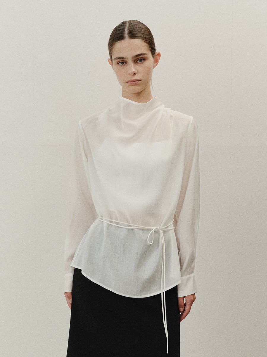 TVF DRAPED NECK BLOUSE_IVORY — vue 1