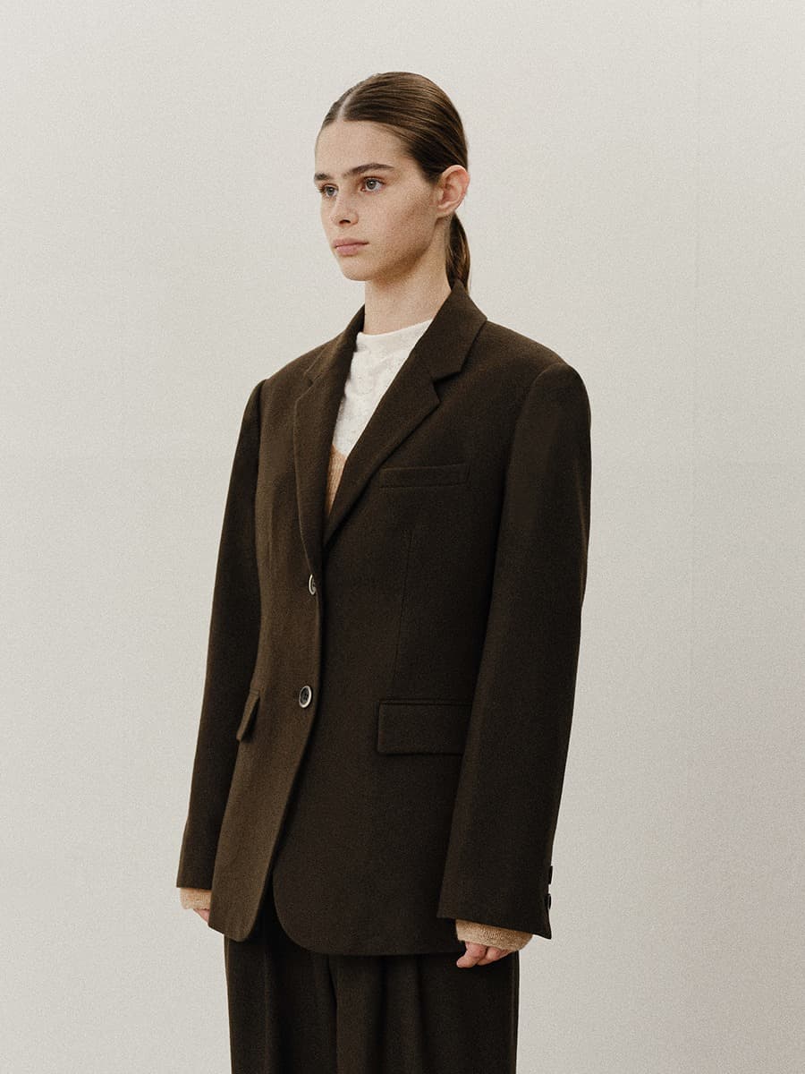 TVF SINGLE BREASTED LINE WOOL JACKET_DEEP BROWN — vue 2