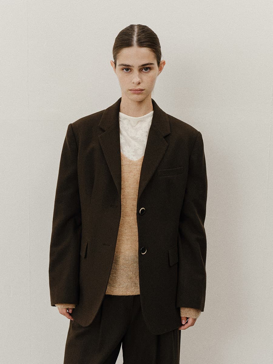 TVF SINGLE BREASTED LINE WOOL JACKET_DEEP BROWN — vue 4