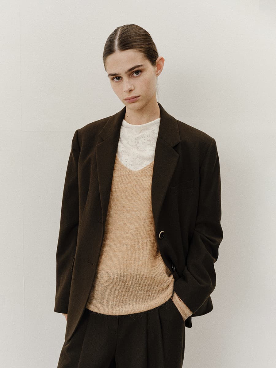 TVF SINGLE BREASTED LINE WOOL JACKET_DEEP BROWN — vue 5