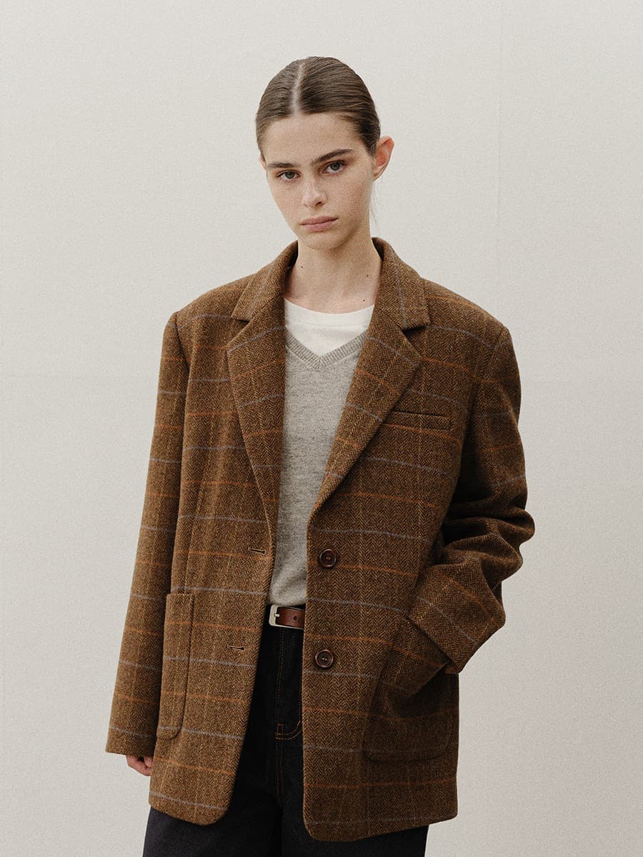 TVF CHECK WOOL BLAZER_BROWN — vue 2