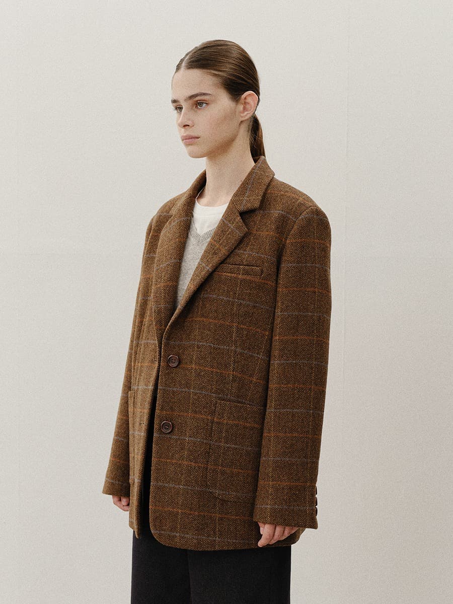 TVF CHECK WOOL BLAZER_BROWN — vue 3