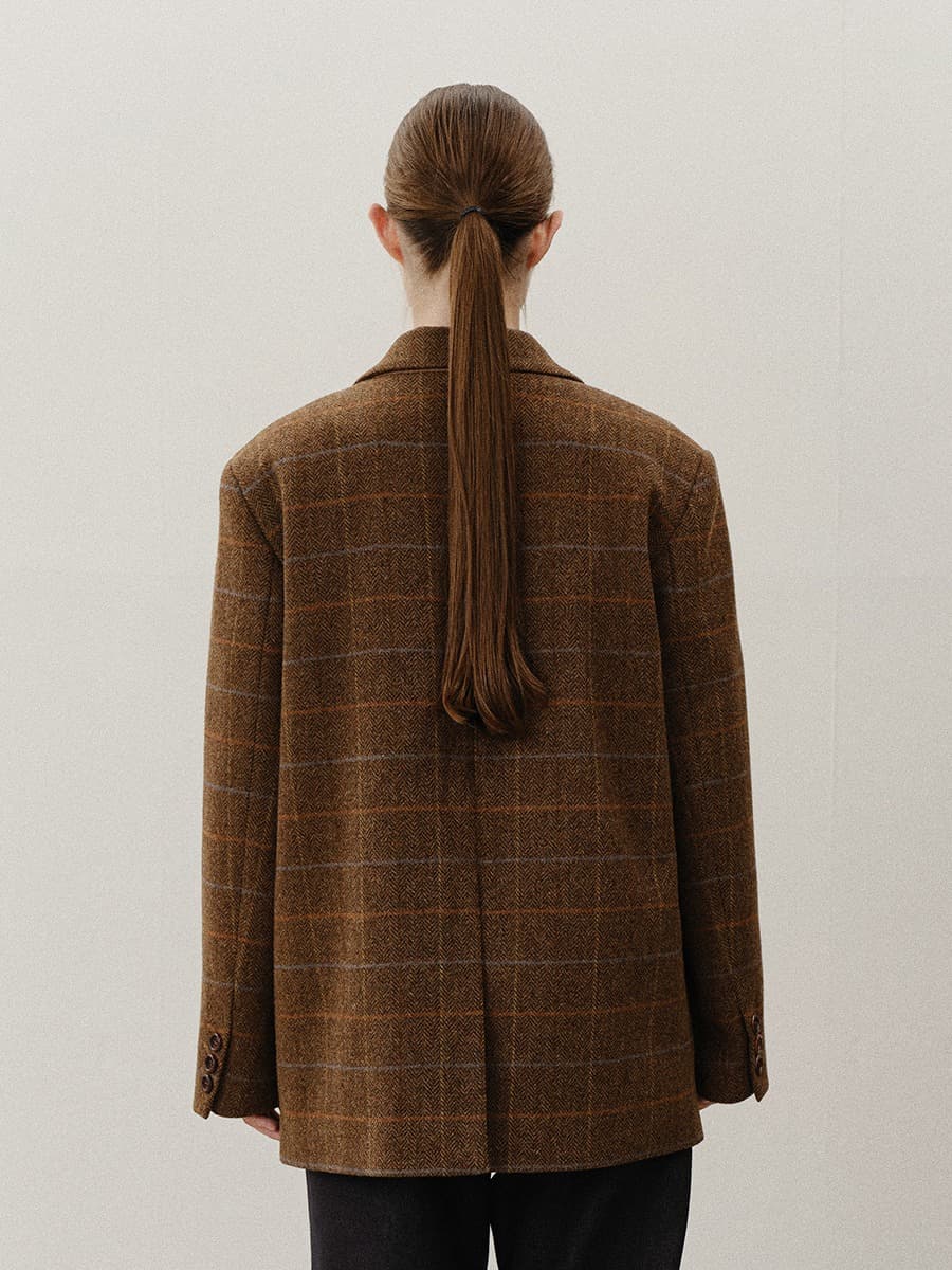 TVF CHECK WOOL BLAZER_BROWN — vue 4