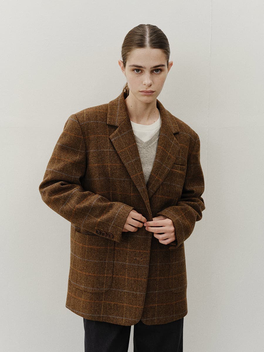 TVF CHECK WOOL BLAZER_BROWN — vue 5