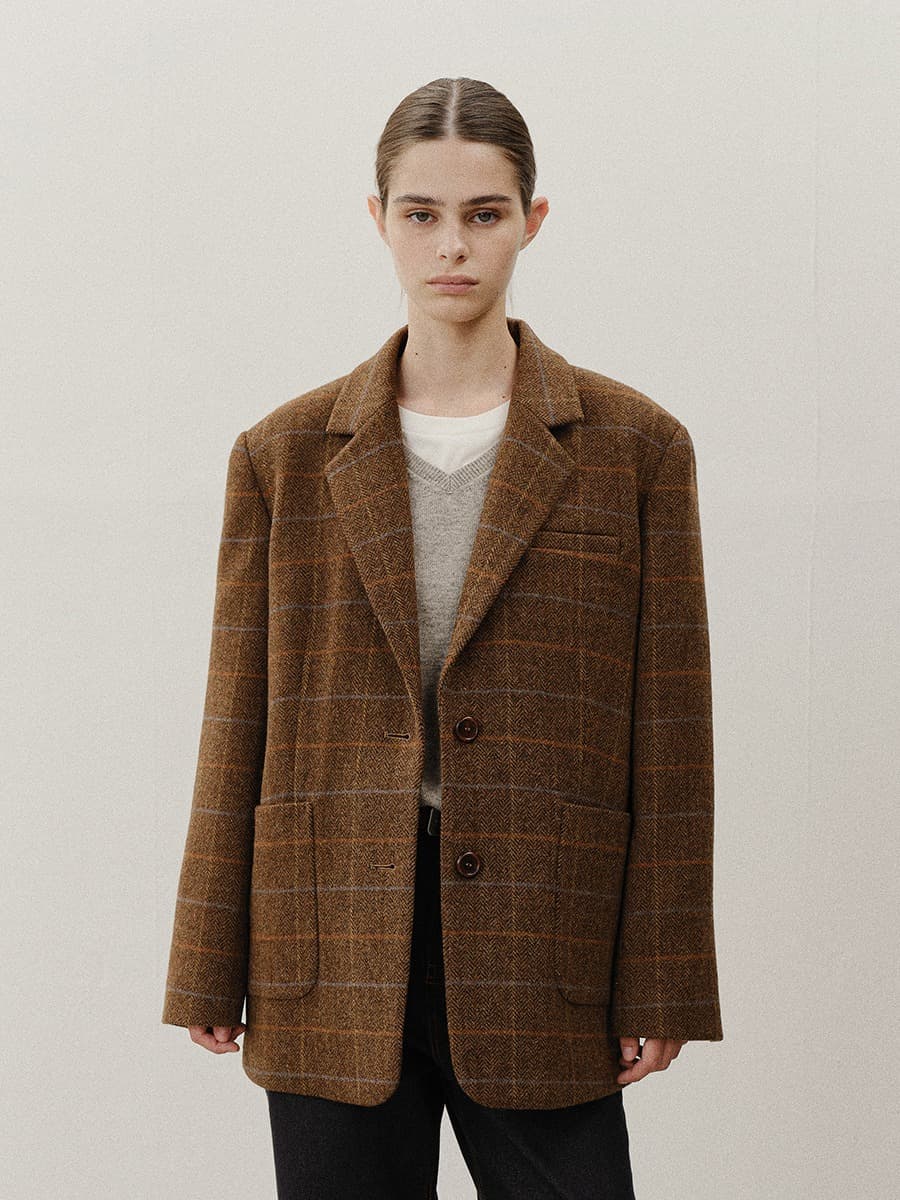 TVF CHECK WOOL BLAZER_BROWN — vue 1