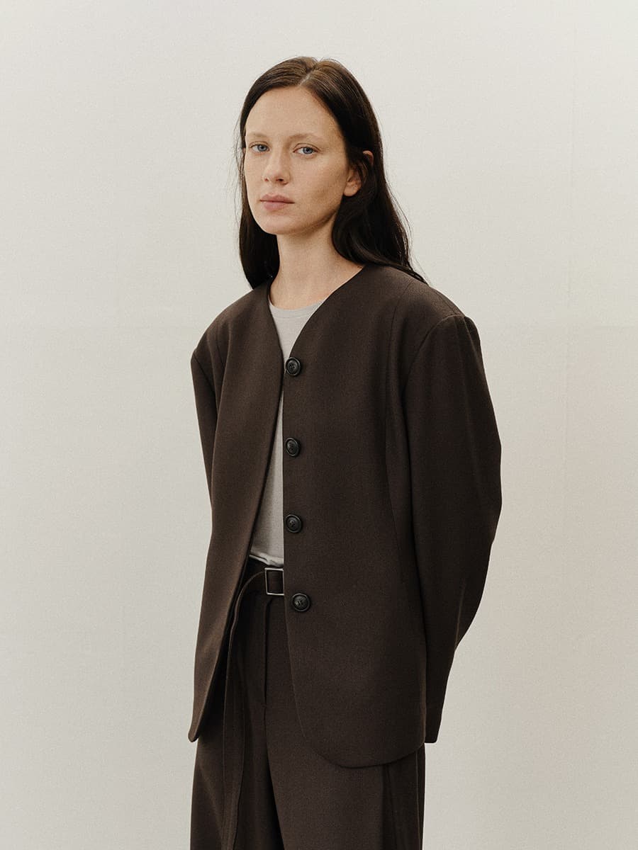 TVF COLLARLESS WOOL BLAZER_D-BROWN — vue 2
