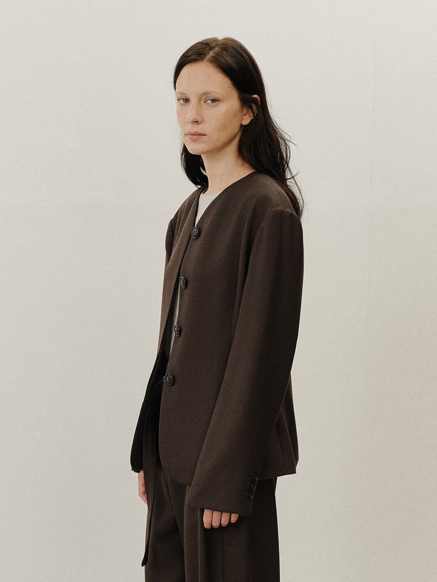 TVF COLLARLESS WOOL BLAZER_D-BROWN — vue 3