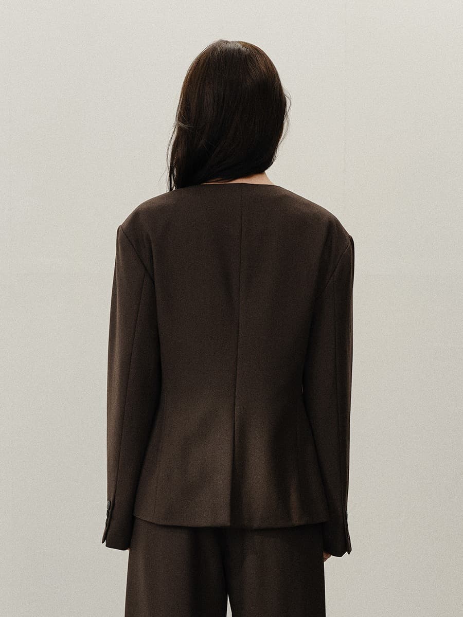 TVF COLLARLESS WOOL BLAZER_D-BROWN — vue 4