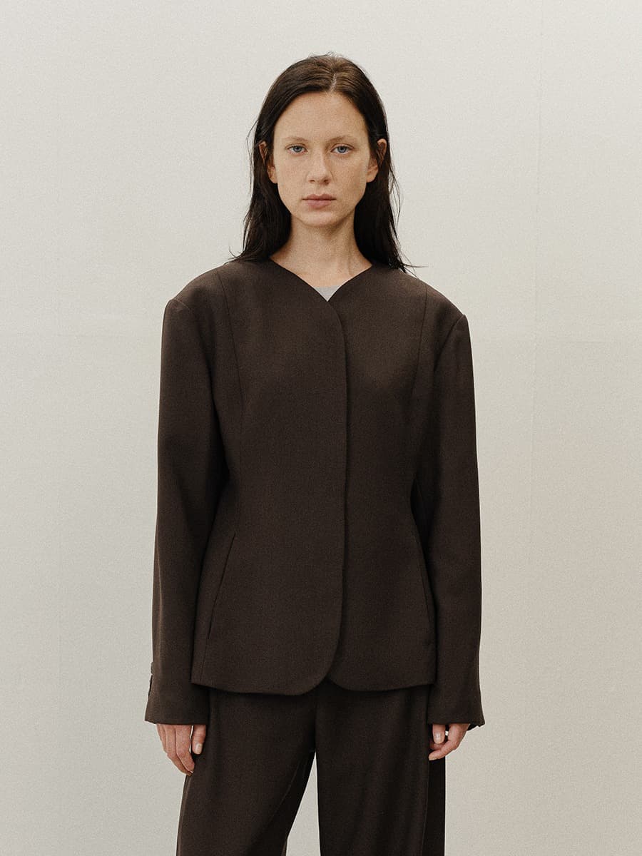 TVF COLLARLESS WOOL BLAZER_D-BROWN — vue 5