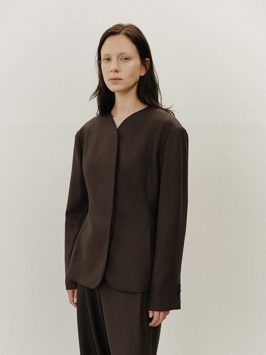 TVF COLLARLESS WOOL BLAZER_D-BROWN — vue 6