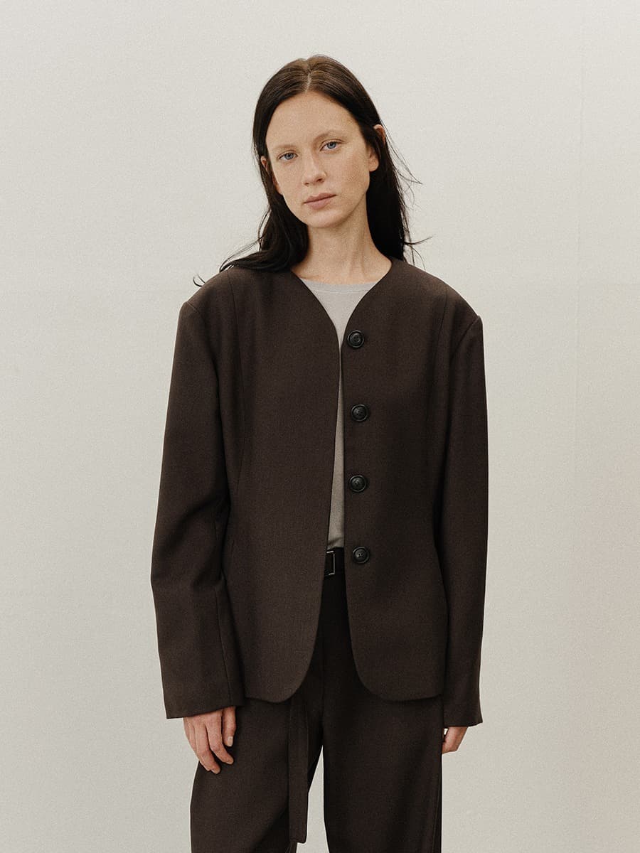 TVF COLLARLESS WOOL BLAZER_D-BROWN — vue 1