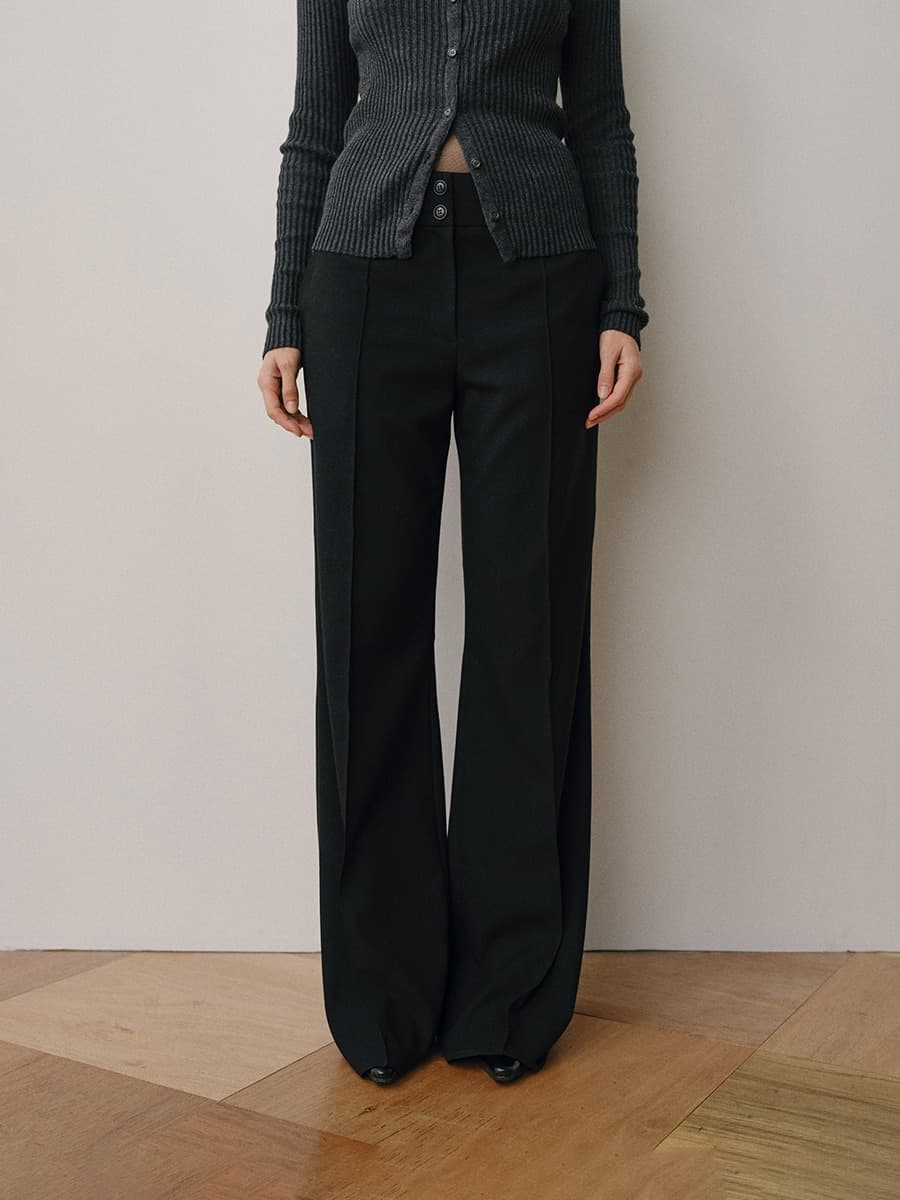 TVW PIN-TUCK BOOTS CUT PANTS_BLACK — vue 1
