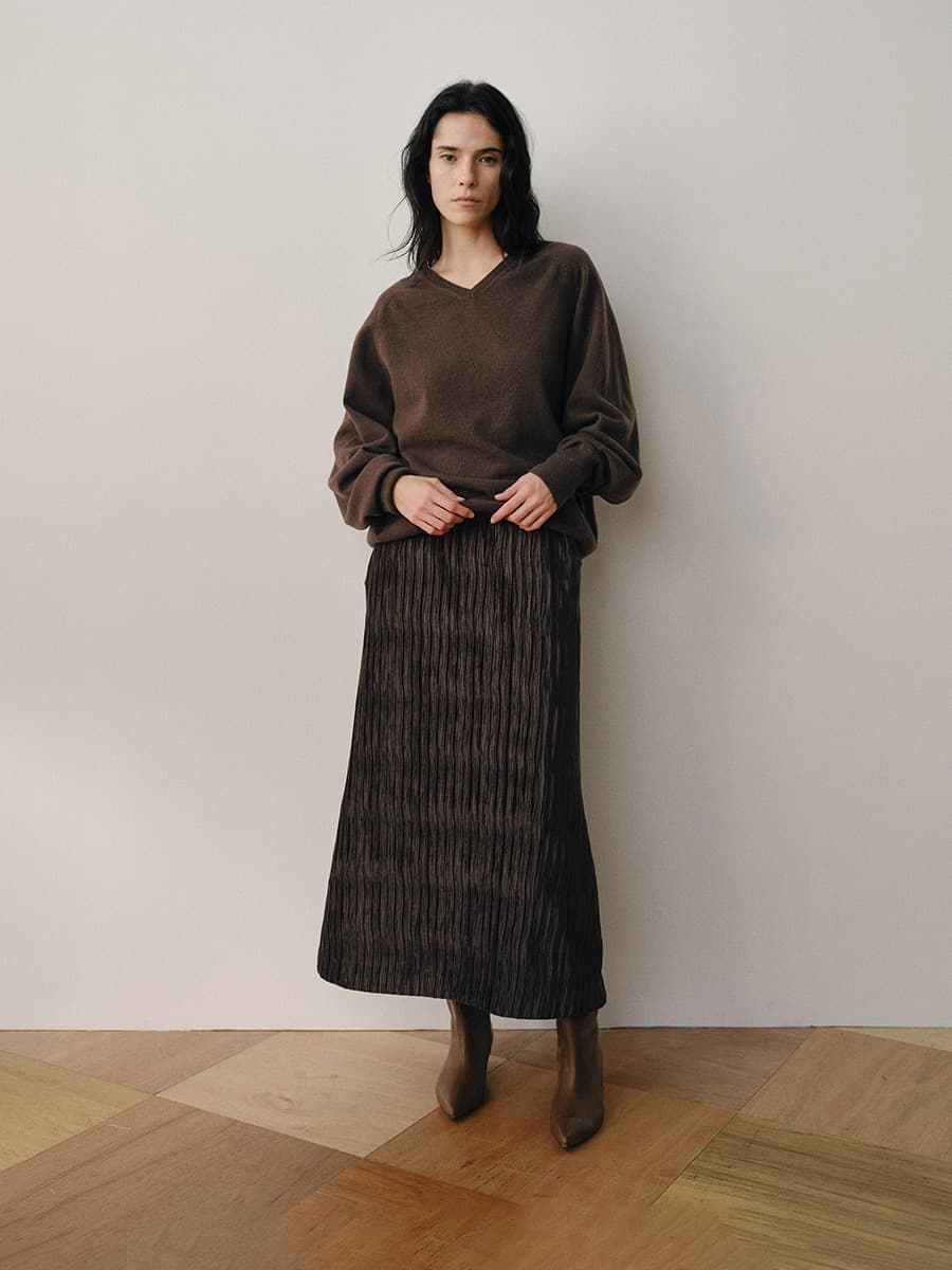TVW WRINKLE VELVET SKIRT_BROWN — vue 5