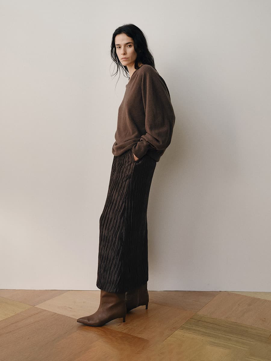 TVW WRINKLE VELVET SKIRT_BROWN — vue 6