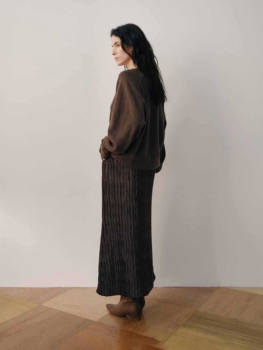 TVW WRINKLE VELVET SKIRT_BROWN — vue 7