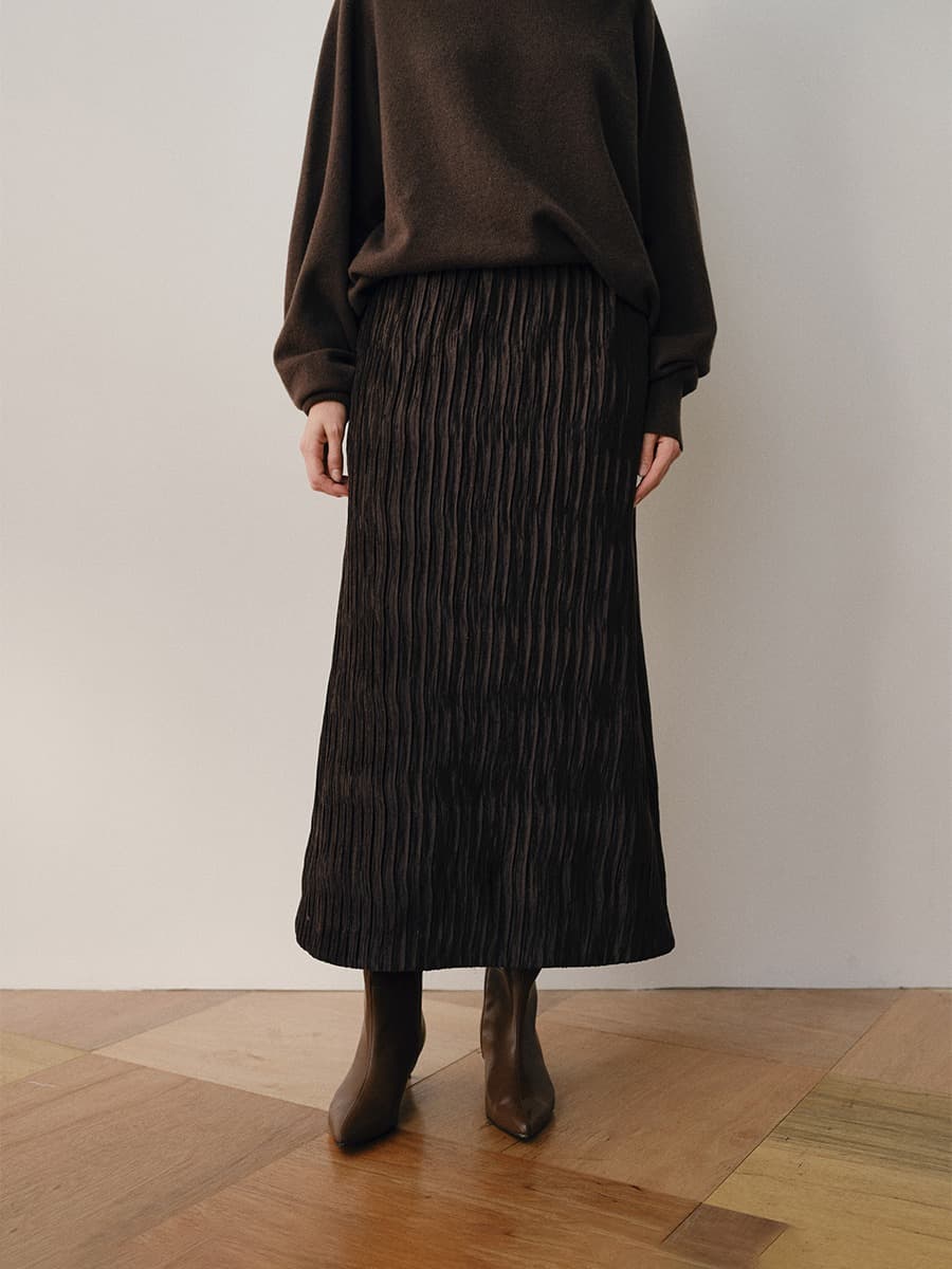 TVW WRINKLE VELVET SKIRT_BROWN — vue 1