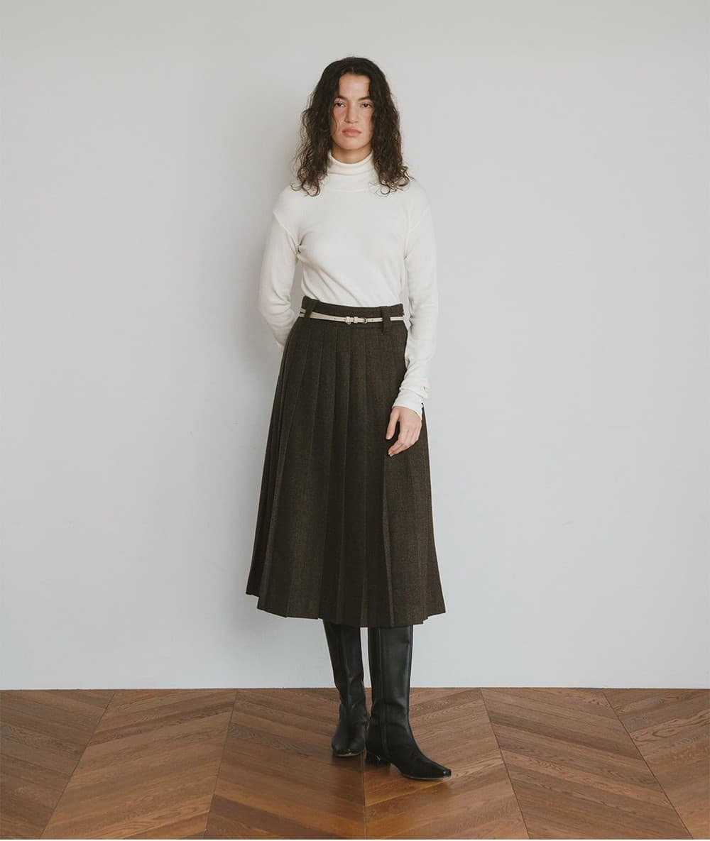 TVW WOOL PLEATS MID SKIRT_BROWN — vue 6