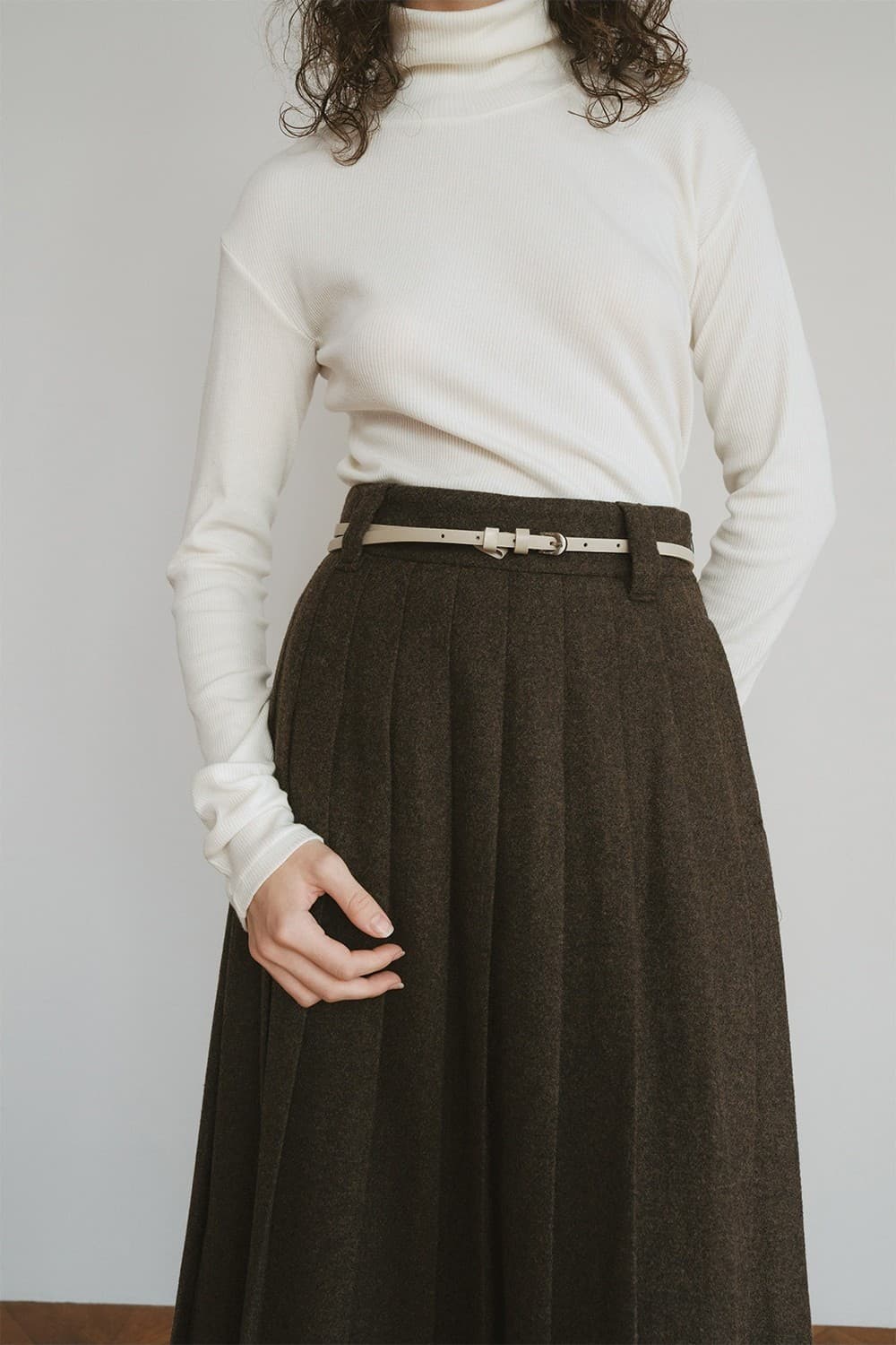 TVW WOOL PLEATS MID SKIRT_BROWN — vue 10