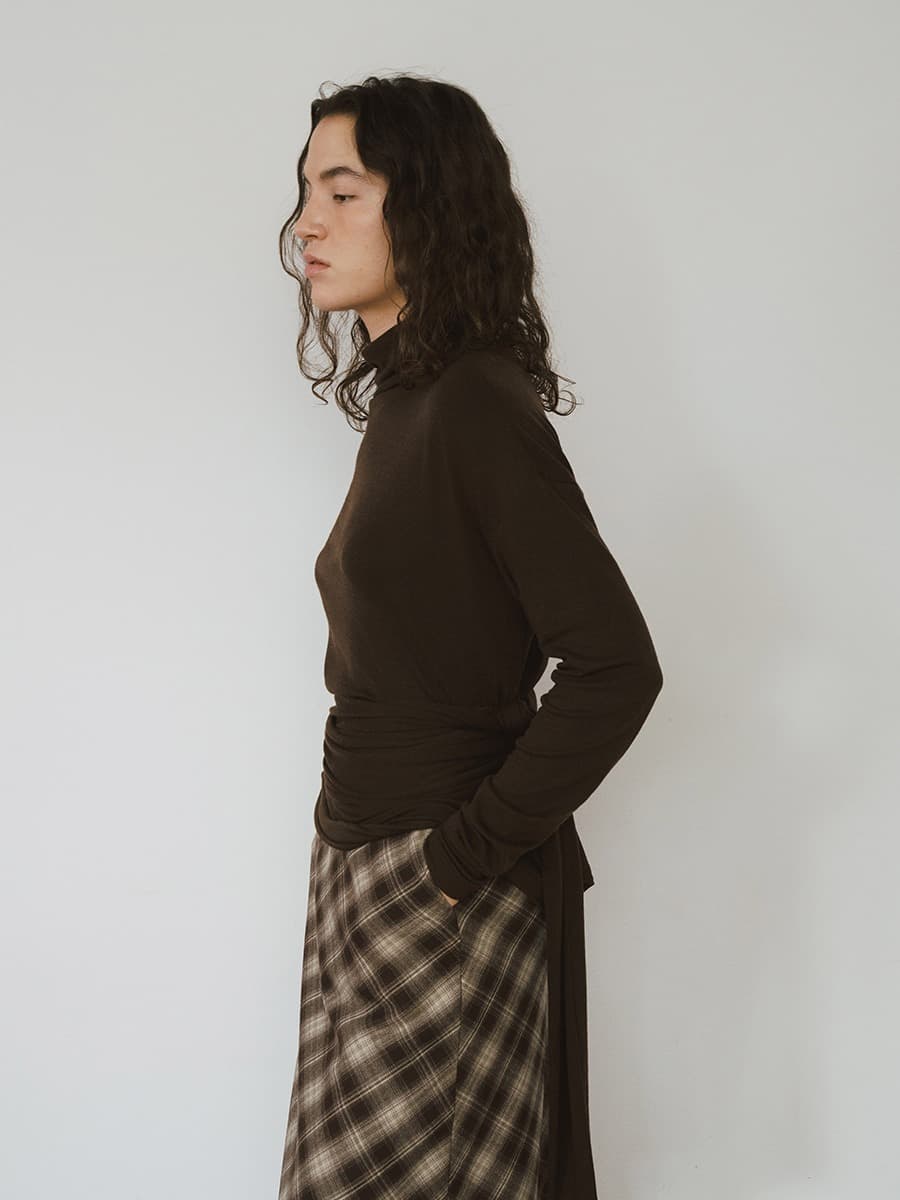 TVW MOCKNECK WOOL TIE TOP_BROWN — vue 4
