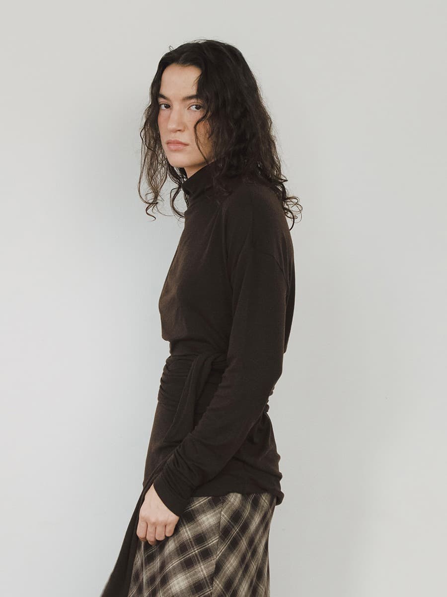 TVW MOCKNECK WOOL TIE TOP_BROWN — vue 5