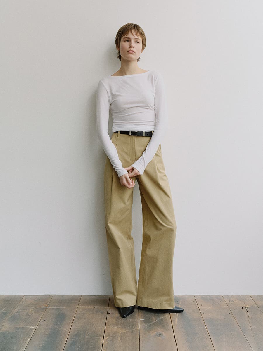 TIS COTTON ONE TUCK WIDE PANTS_BEIGE — vue 2