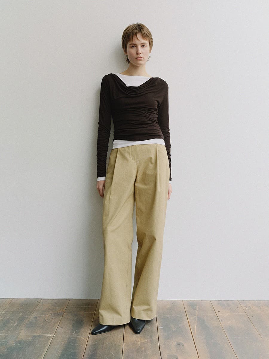 TIS COTTON ONE TUCK WIDE PANTS_BEIGE — vue 6