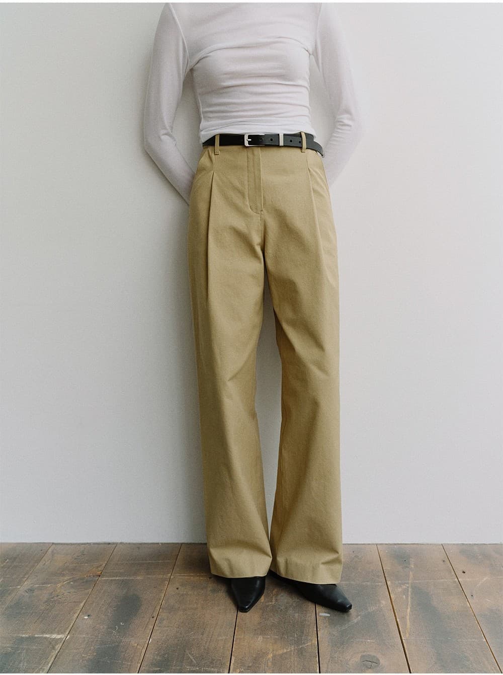 TIS COTTON ONE TUCK WIDE PANTS_BEIGE — vue 11
