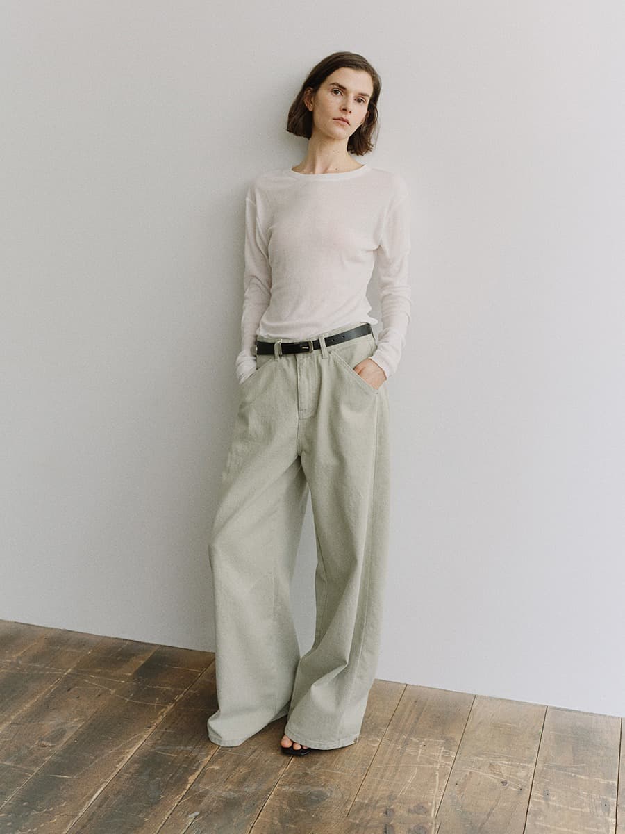 TIS CURVED COTTON PANTS_MINTGREY — vue 4