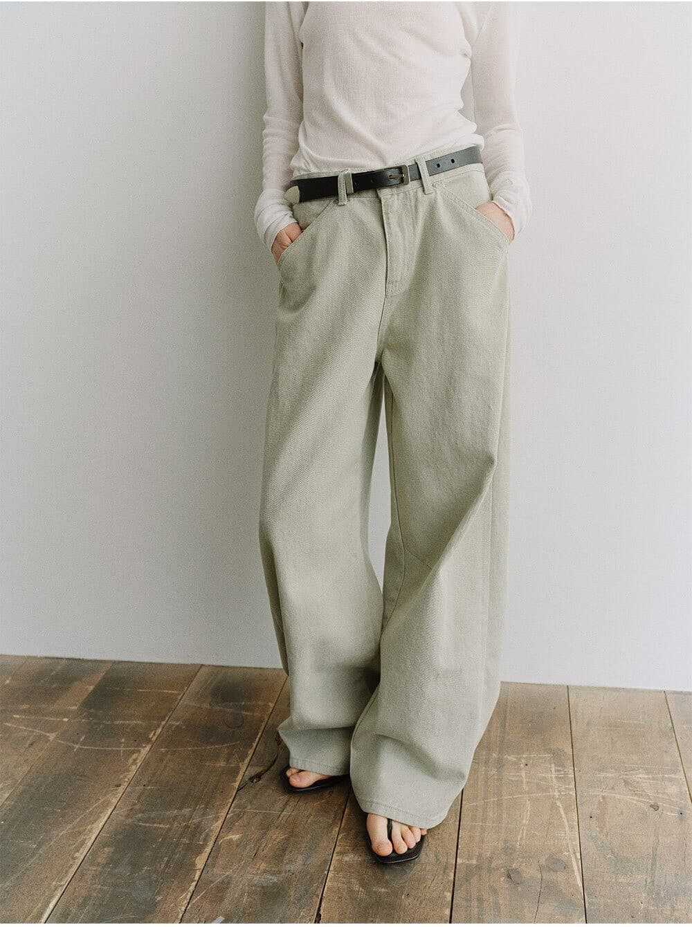TIS CURVED COTTON PANTS_MINTGREY — vue 11