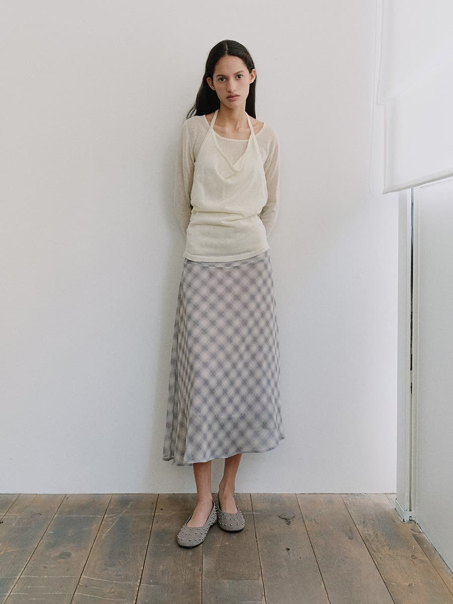 TIS SHADOW CHECK LAYERED SKIRT_LAVENDER — vue 2