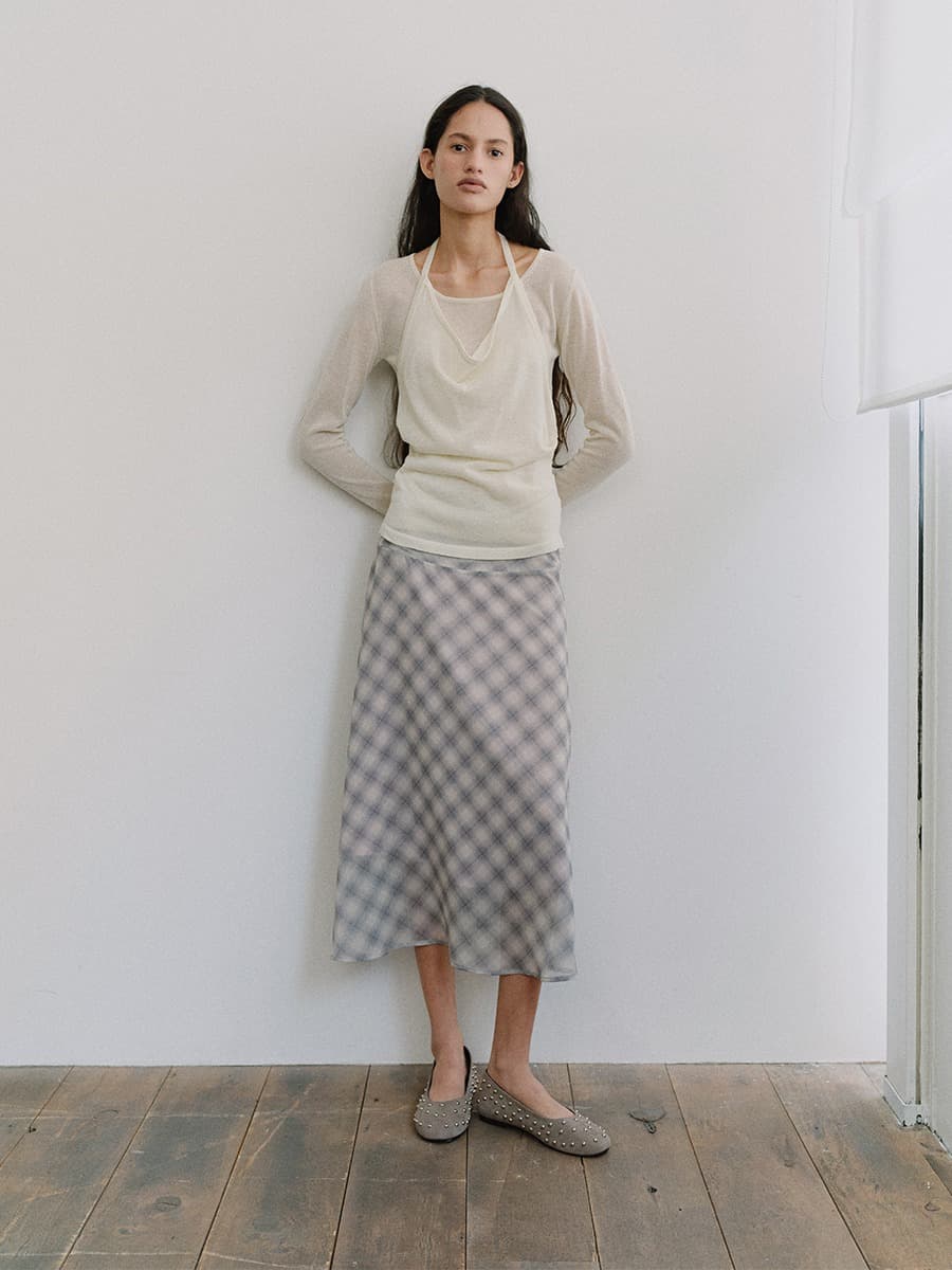 TIS SHADOW CHECK LAYERED SKIRT_LAVENDER — vue 3