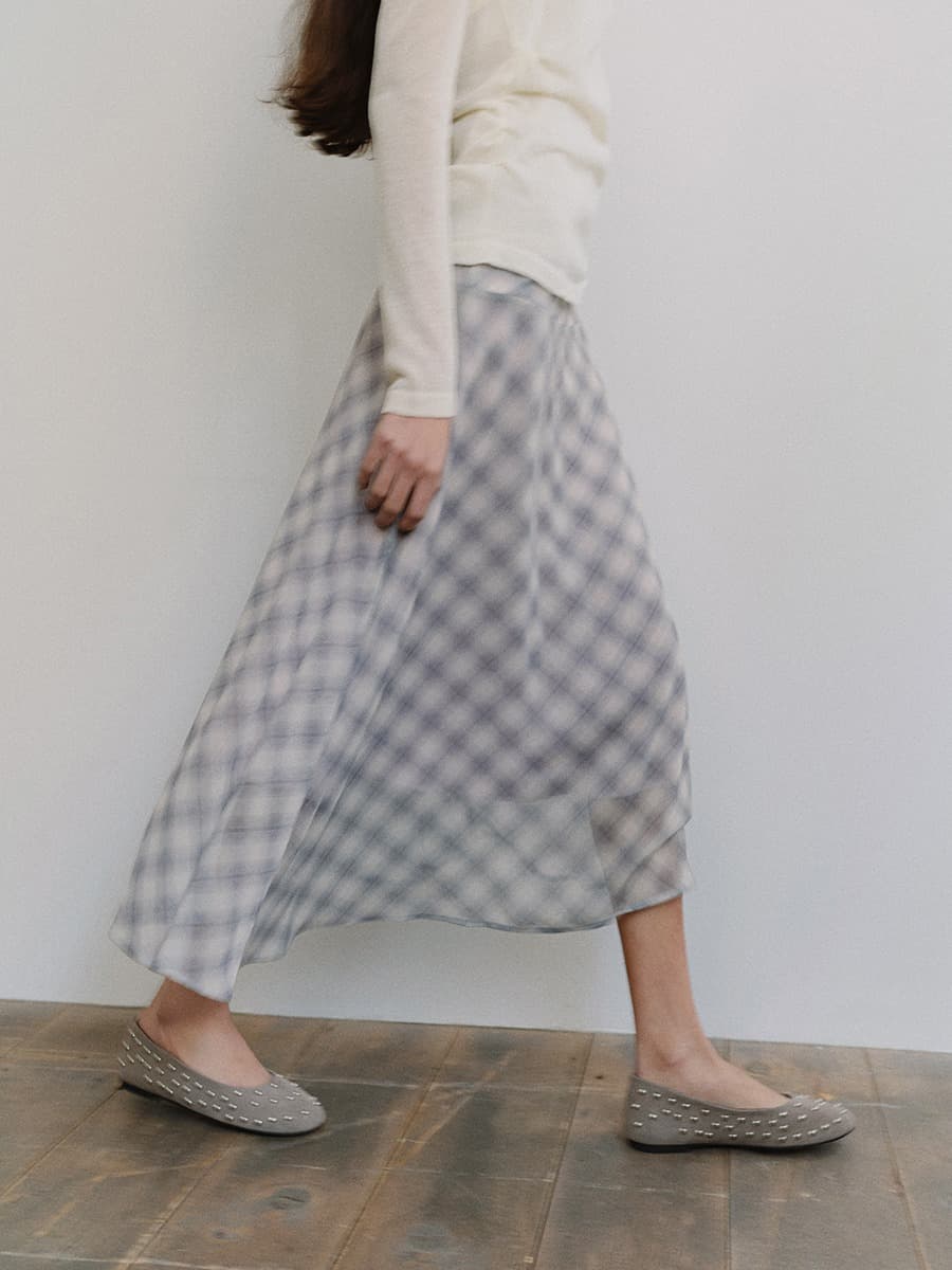 TIS SHADOW CHECK LAYERED SKIRT_LAVENDER — vue 5