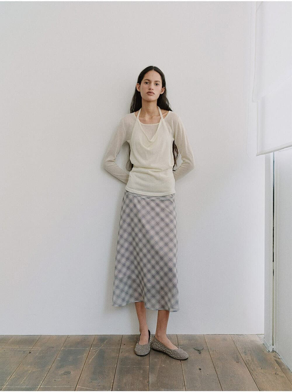 TIS SHADOW CHECK LAYERED SKIRT_LAVENDER — vue 10