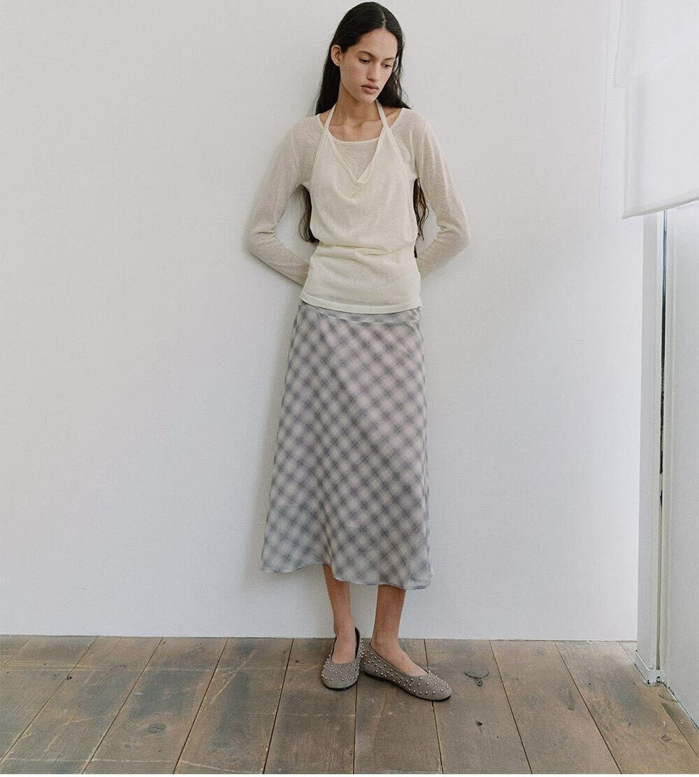TIS SHADOW CHECK LAYERED SKIRT_LAVENDER — vue 11