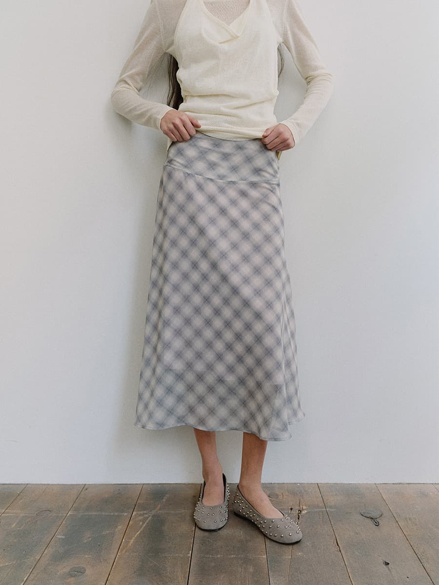 TIS SHADOW CHECK LAYERED SKIRT_LAVENDER — vue 1