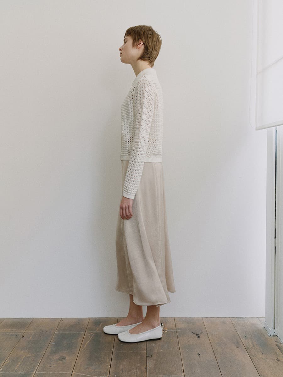 TIS FLARED MATT SATIN SKIRT_BEIGE — vue 5
