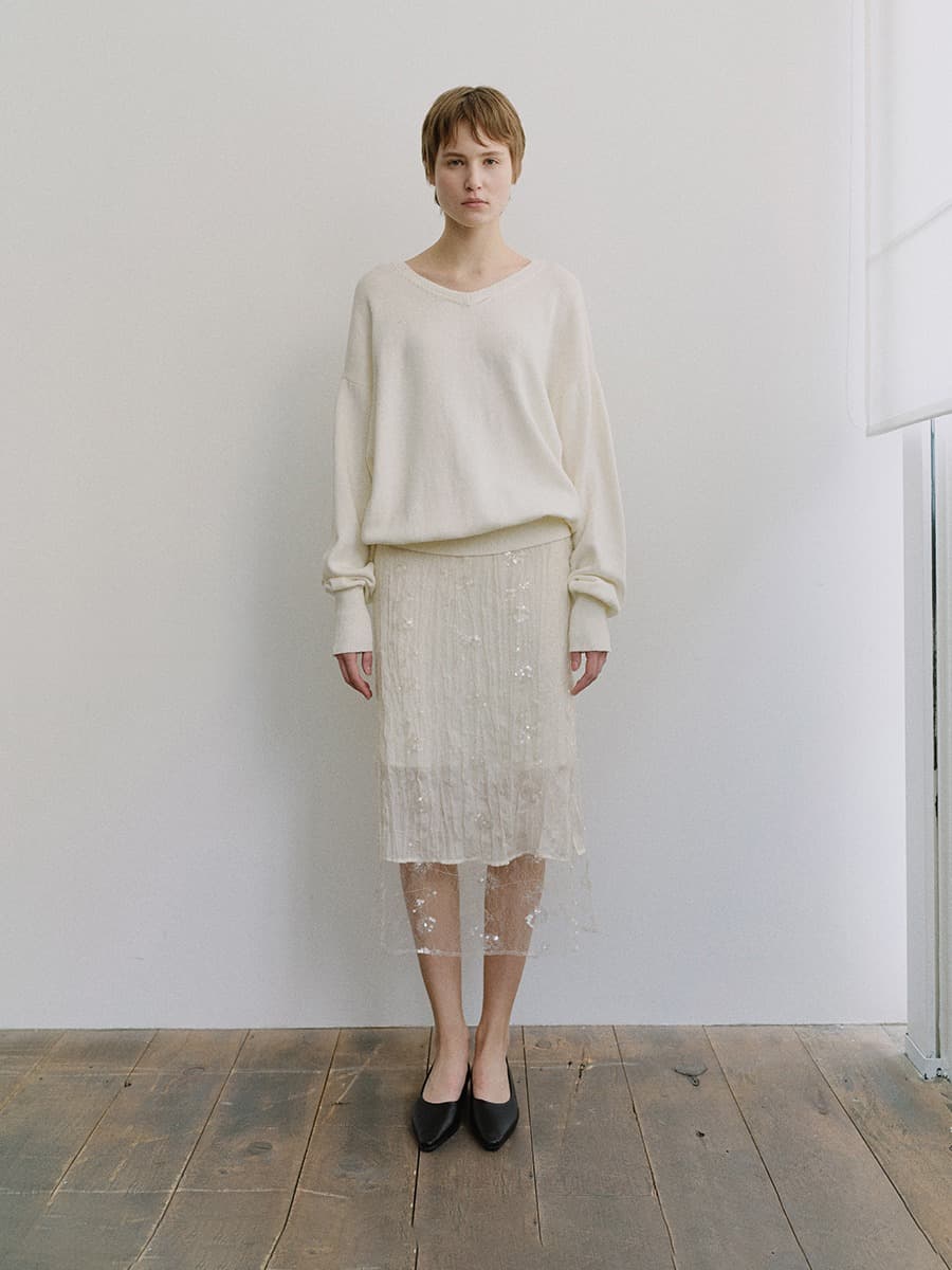 TIS LAYERED SPANGLE SKIRT_IVORY — vue 2