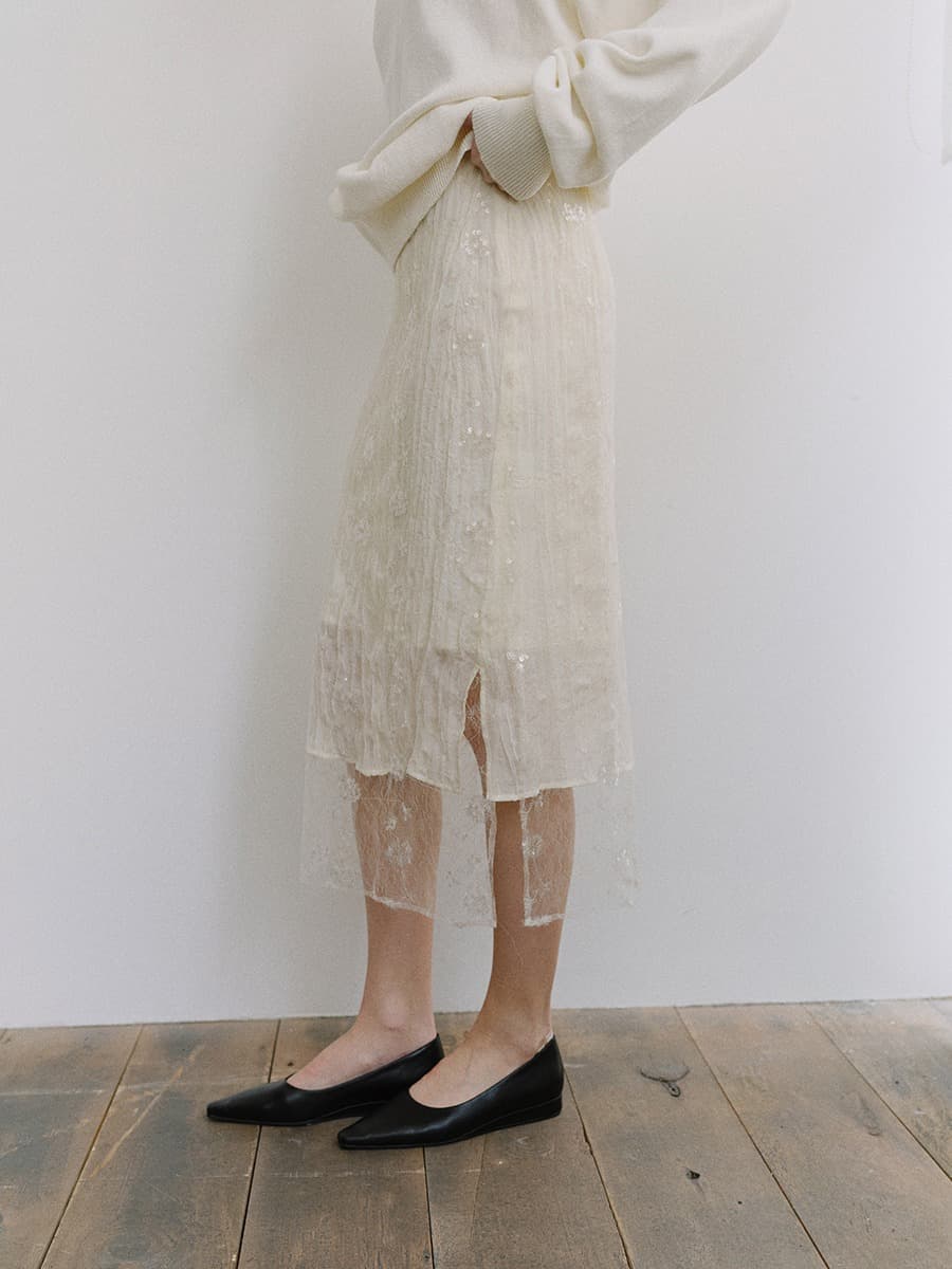 TIS LAYERED SPANGLE SKIRT_IVORY — vue 4