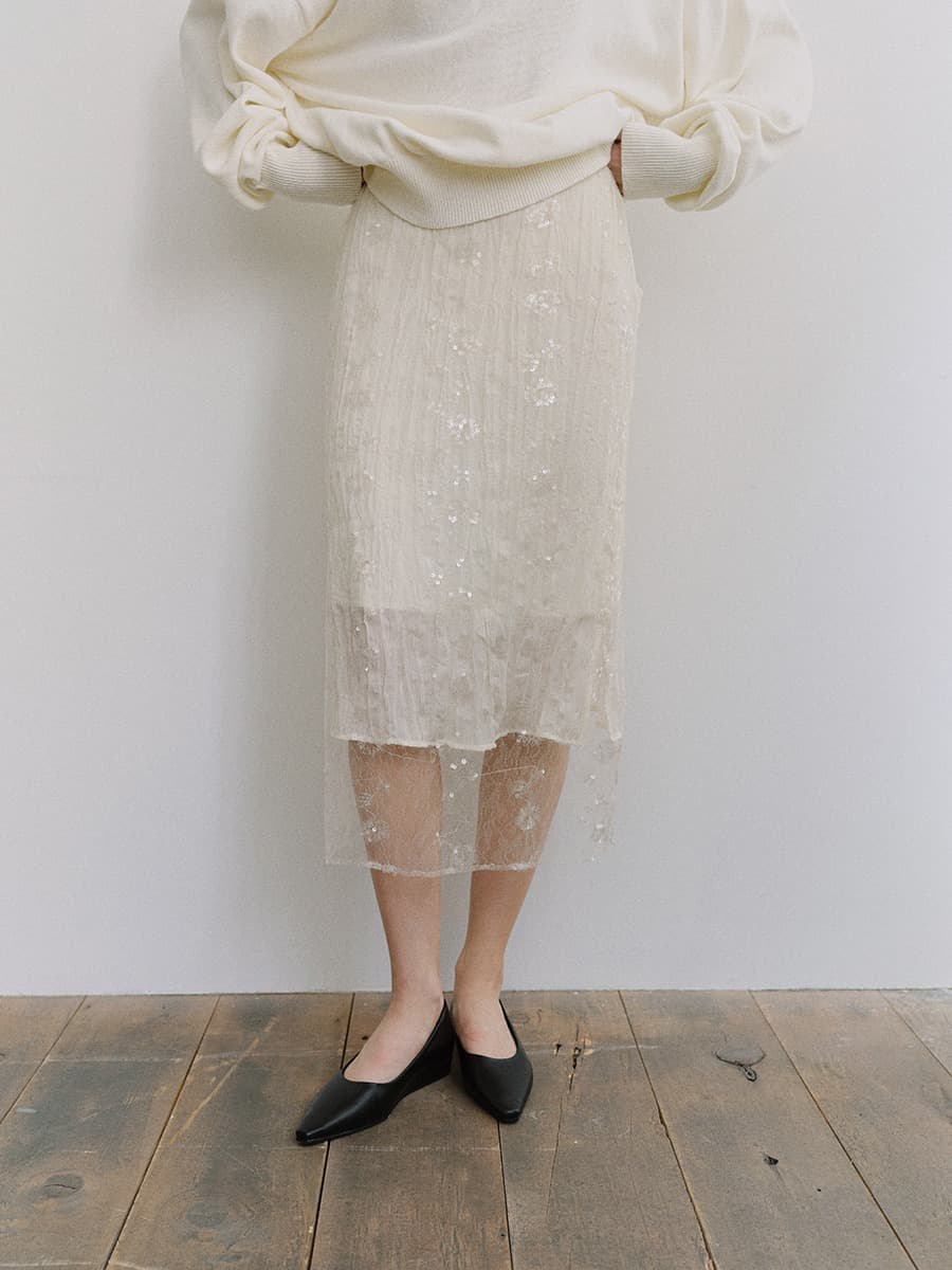 TIS LAYERED SPANGLE SKIRT_IVORY — vue 1