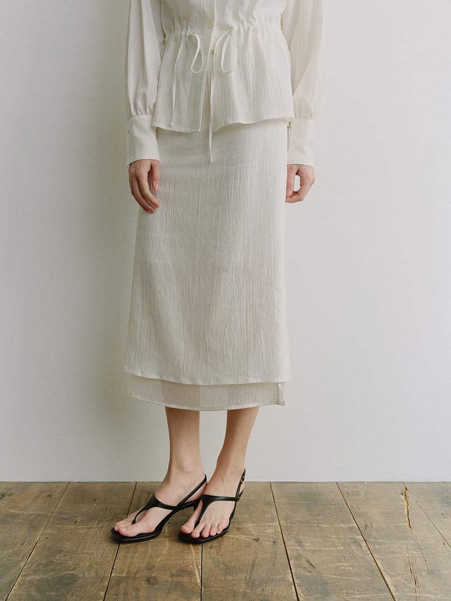 TIS SHEER LAYERED SIDE BUTTON SKIRT_WHITE — vue 1
