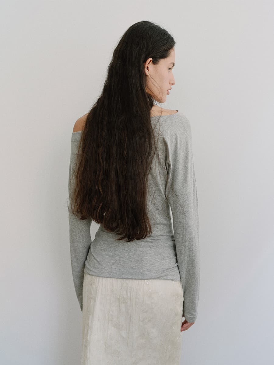 TIS BUTTON OFF-SHOULDER TOP_ M-GREY — vue 7