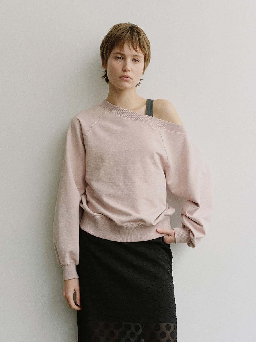 TIS PIGMENT OFF SHOULDER SWEATSHIRT SET_PINK & CHARCOAL — vue 2
